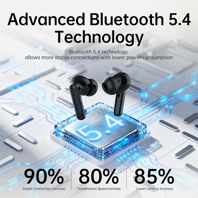 Adaptive Hybrid Active Noise Canceling 2026 Wireless Earbuds, 6 Mics ENC Clear Call Ear Buds, Hi-Res Audio Deep Bass Bluetooth 5.4 Headphones, 40H Playtime, Wireless Charging, LED, USB-C, Black - Image 6