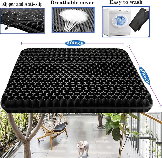 Extra Plus Size Gel Seat Cushion for Long Sitting, Large Cooling Supportive Seat Cushion for Lumbar Spine, Sciatica, Tailbone Pain Relief, Used for The Office, Wheelchair, Car, Recliner, Kayka.(Black) - Image 3