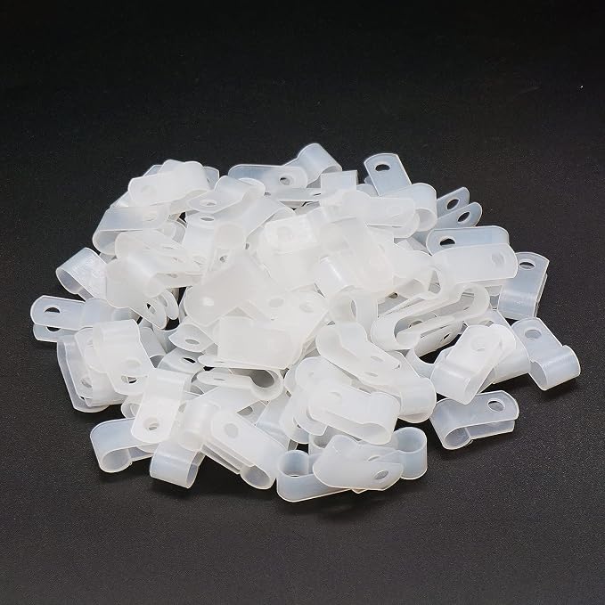 mankk 100PCS 1/4 Inch Rope Light Clips P-Style Mounting Clips Plastic Cable Clamps with Compatible Stainless Steel Pan Head Phillips Screws for Wire Management M-034-W-LS - Image 2
