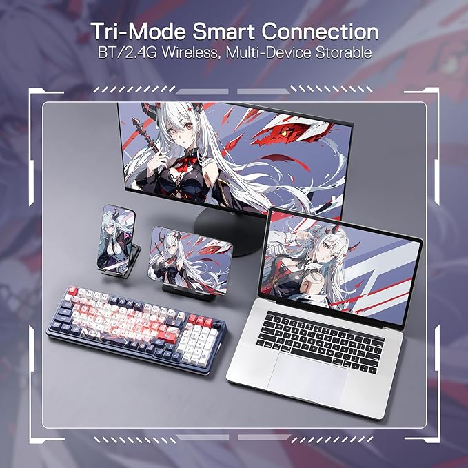 Redragon K686 PRO Wireless RGB Gasket Gaming Keyboard, Dye-Sub Anime Keycap | Multi-Function Control Wheel, 0-Delay Tri-Mode, Cushioned 5-Layer Noise Dampening for Creamy Thocky Sound, Practical 98 Keys - Image 6