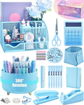 LXEVIHK 20Pcs Blue Desk Organizers and Accessories With Mesh Desk Organizer and 360°Rotating Pen Holder and a Lot of Office Blue Office Supplies Beautifully Presented in a Gift Box by StyleYourDeskinOneColor