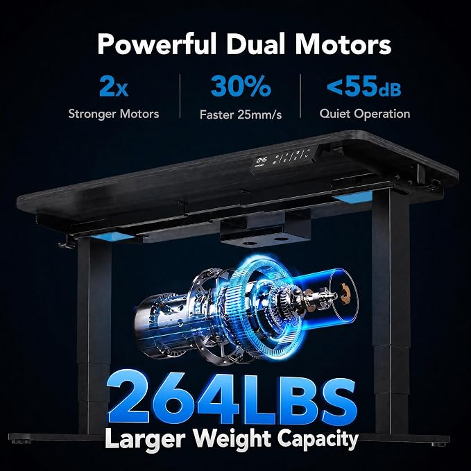 HUANUO 3-Stage Dual Motor Electric Standing Desk Frame, 265 lbs, Black | 23.6"-49.2" height range,Smart Control Panel,Fits Max 35.4″ x 94.5″ Tops,4 Memory Heights,25% Thicker Columns,quiet operation - Image 4