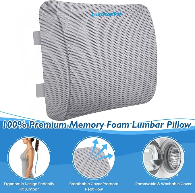 Lumbar Support Pillow for Office Chair, Back Support, Memory Foam | Improve Sitting Posture & Back Pain Relief. Lumbar Pillow Fits Office, Gaming & Car Chairs with Adjustable Dual Straps - Image 3