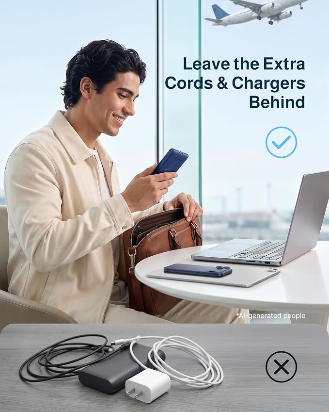 charmast 10000mAh Portable Charger with Built-in Cables and AC Wall Plug | Slim All-in-One USB-C Power Bank, Charge Up to 4 Devices at Once, Travel Essential, Compatible with iPhone, Samsung, Android - Image 4