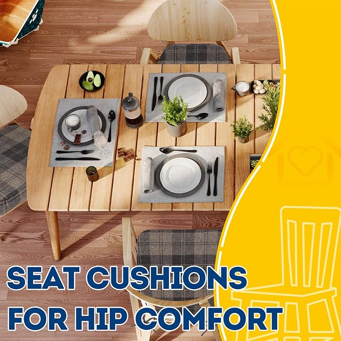 AAAAAcessories D-Shaped Chair Cushions, 2" Thick Dining Chair Pads with Ties and Removable, Machine-Washable Cover, 17" x 16", Set of 8, Brown Checkered - Image 8