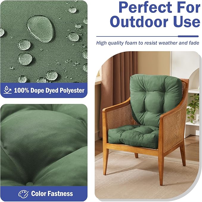 IPYNBAP Outdoor Chair Cushions Set of 2, Patio Chair Cushions with Ties, 19x19+5” Tufted Outdoor Seat Cushions, Waterproof Patio Furniture Cushions, Outdoor Dining Chair Pads, Forest Green (Pack of 2) - Image 2