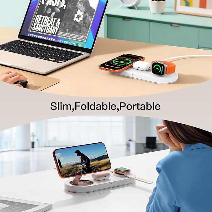 【Travel• Metal Bracket】 Magnetic 3 in 1 Wireless Charging Station,for iPhone17-12,Fast 5W Charger for Apple Watch AirPods,Foldable Stand MagSafe Charger Dock for Nightstand Desk Travel - Image 7