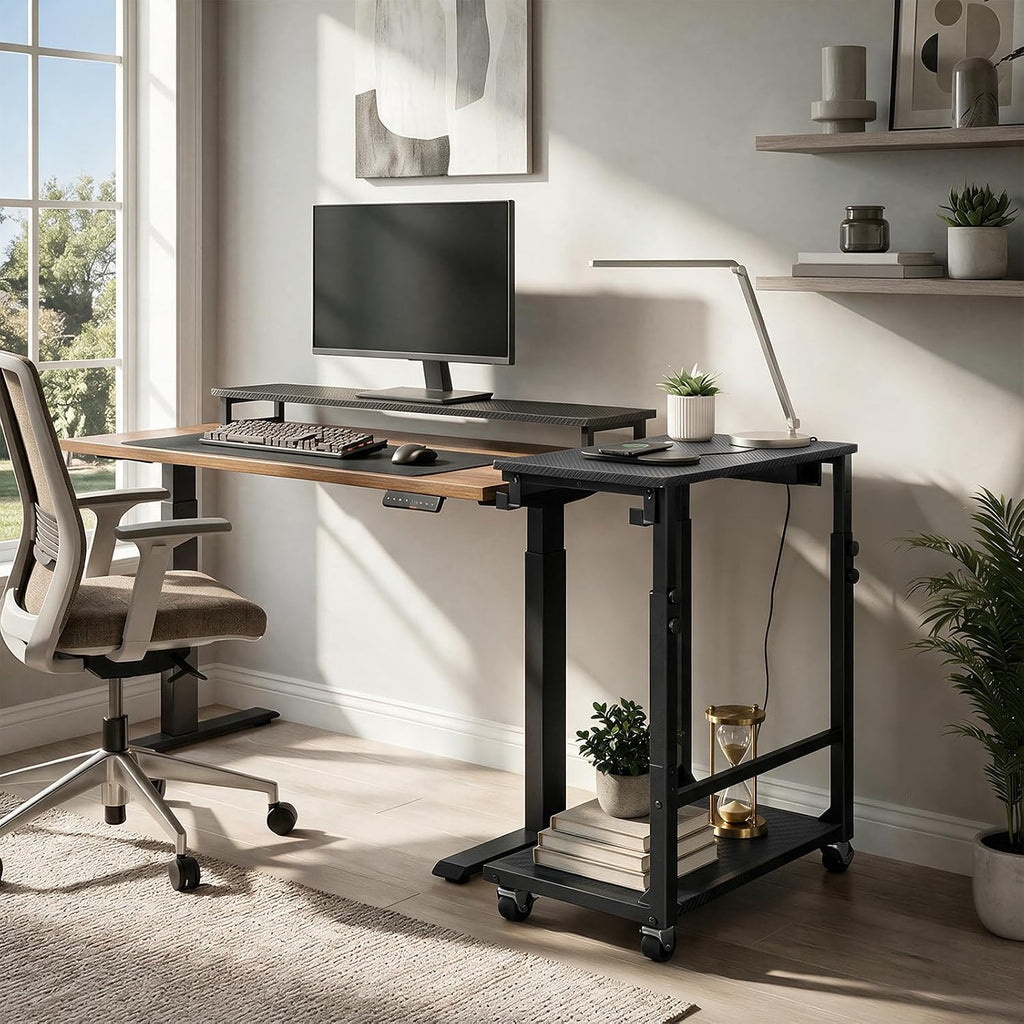 MAHANCRIS Side Table with Charging and Hooks, Rolling Couch Table, Black - Image 5