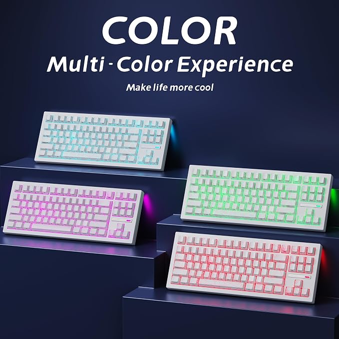 ZORNHER ZH870 Wireless Gaming Mechanical Keyboard,80% White Gaming Keyboard with White Spider Web IMD PC Keycaps,Creamy Sounding Linear Switches,Hot-Swappable,RGB Backlit - Image 6
