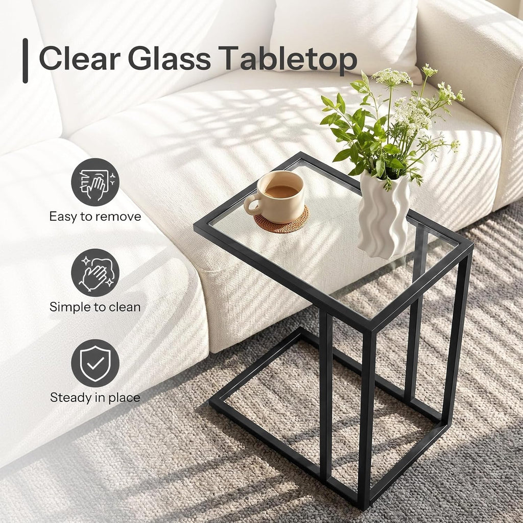 HOOBRO C Shaped End Table, Glass Side Table with Metal Frame - Image 8