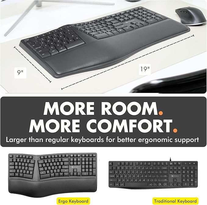 X9 Wireless Ergonomic Keyboard with Cushioned Wrist Support - Type Comfortably Longer - Wireless Split Keyboard for Laptop, PC & Chrome Computer with 110 Ergo Keys & 5ft Cable - Image 6