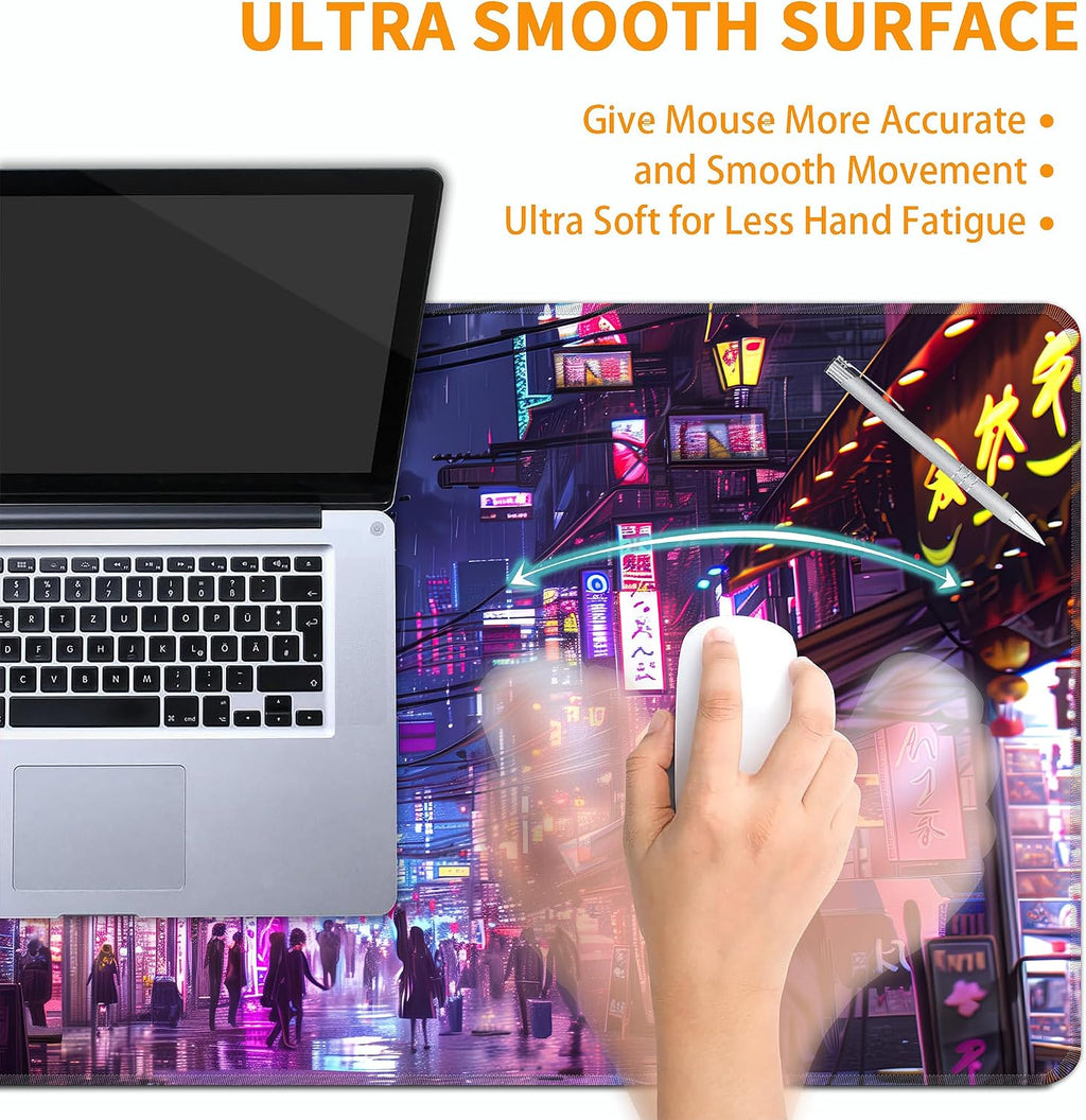Cyberpunk Mouse Pad,XXL 35.4"x15.7" Big Gaming Mousepad,Japanese Streets Large Extended Mouse Mat,Non-Slip Rubber Base Waterproof with Stitched Edges for Gaming Office Home - Image 5