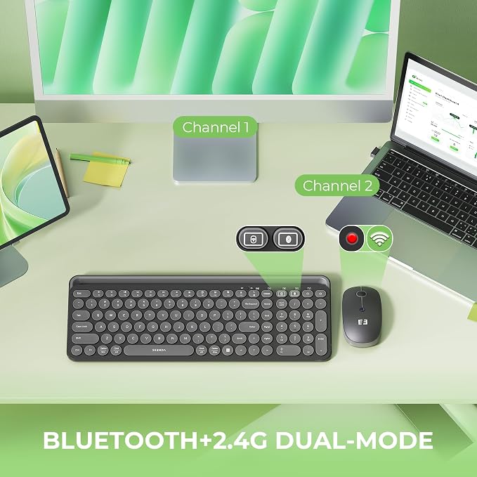 seenda CTU-301 Bluetooth Keyboard and Mouse Combo for iPad,Black | Bluetooth+2.4G combo with tablet holder, full-size keys and quiet clicks for iPad, iPhone, Mac, Windows and Android. - Image 2