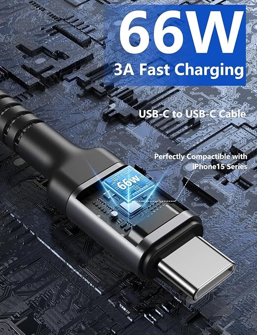 USB C Cable 10FT, USBA to USBC Cable, USBC to C Cable, 2Pack Type C Fast | Charging Cables Nylon Braided Cable for iPhone 17/16/15/Pro/Plus/Pro Max/Samsung/LG, with USB C Female to USB A Male Adapter - Image 5
