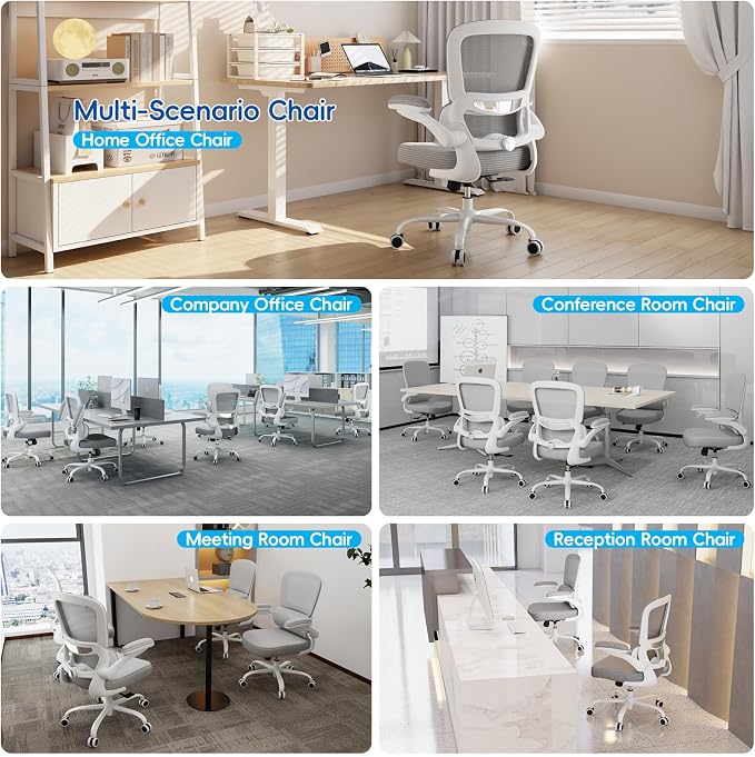 TRALT Ergonomic Office Chair Desk Chair with Adjustable Lumbar Support | Desk Chair Comfy with Flip-up Armrests Ergonomic Chair - Mesh Computer Chairs for Adults, 330lbs, PU Leather (Grey, 1) - Image 3