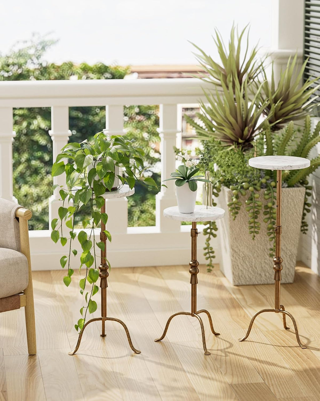 Adjustable Height Round Pedestal Table - 10x10x22-30 Inch, White Travertine - Image 6