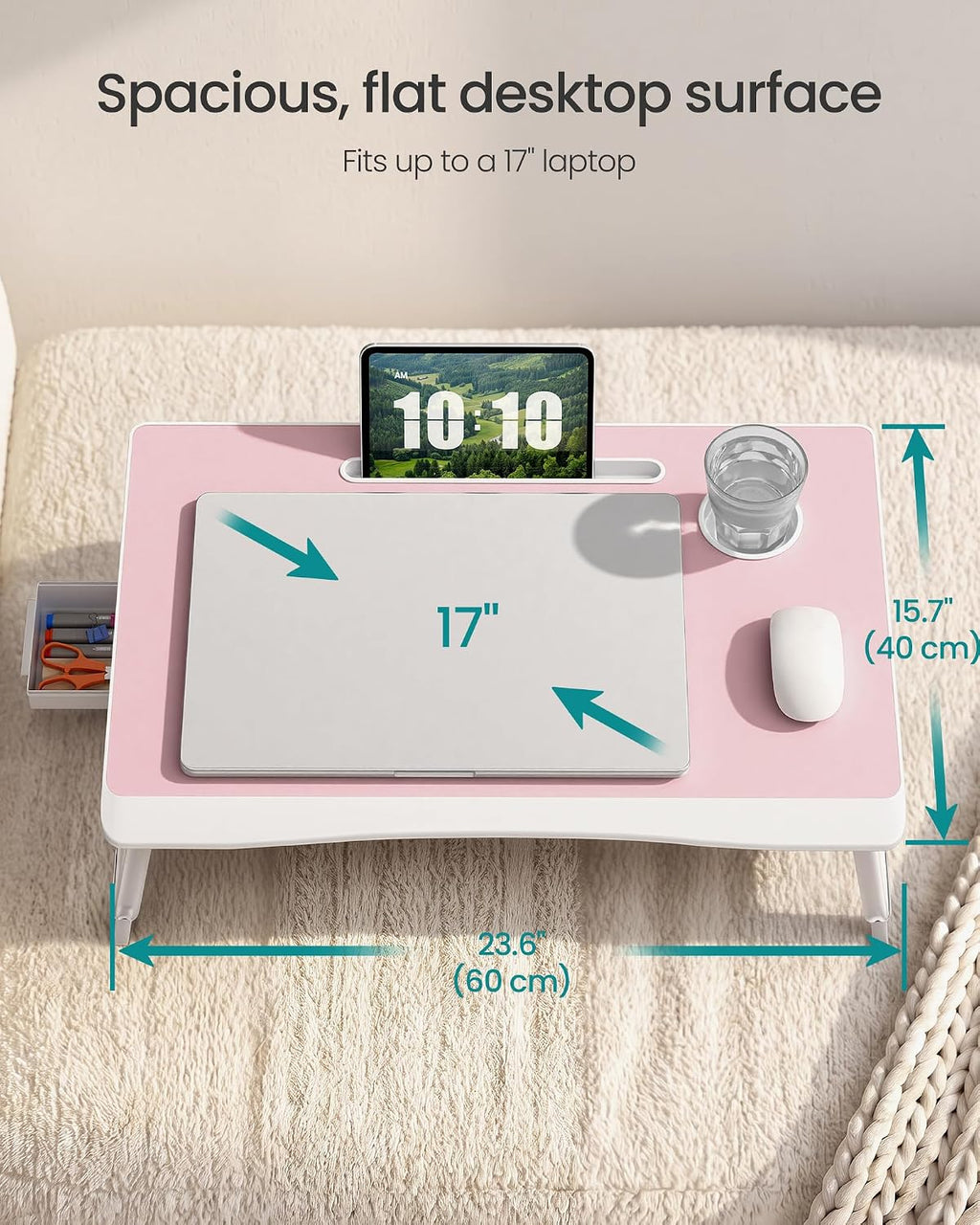 SONGMICS Foldable Lap Desk, Portable Bed Desk Table Tray w/Cup Holder Tray - Image 4