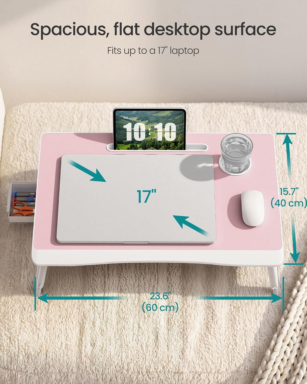 SONGMICS Foldable Lap Desk, Portable Bed Desk Table Tray w/Cup Holder Tray - Image 4
