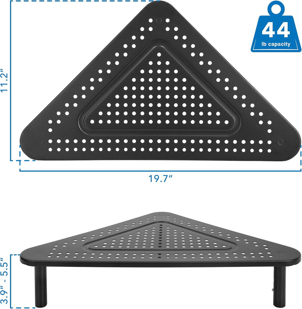 Corner Monitor Stand | Adjustable Height Corner Desk Shelf | Triangle Screen Riser, Ergonomic Space Saving Design, Ventilated. (Metal, Black) - Image 7