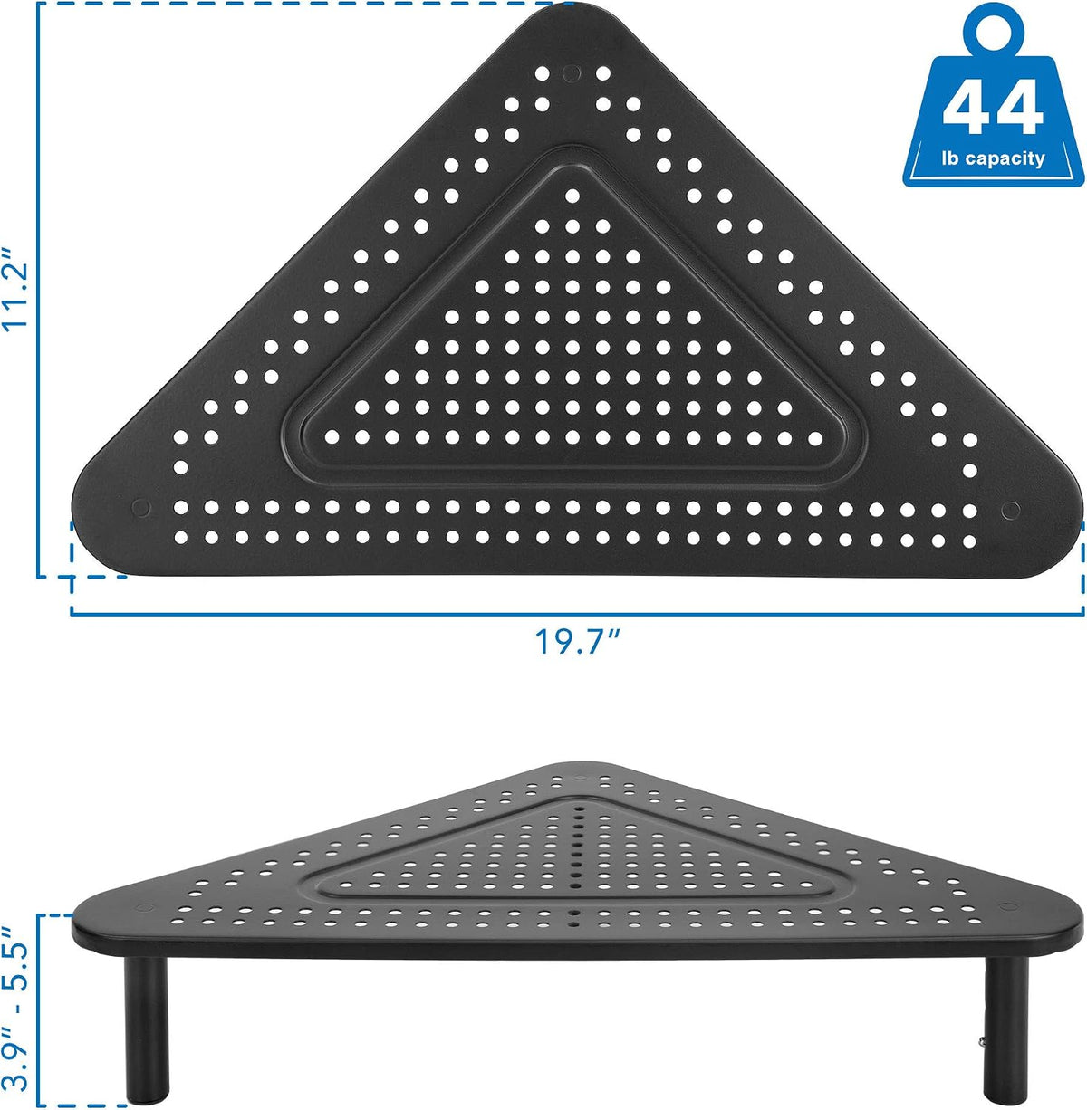 Corner Monitor Stand | Adjustable Height Corner Desk Shelf | Triangle Screen Riser, Ergonomic Space Saving Design, Ventilated. (Metal, Black) - Image 7