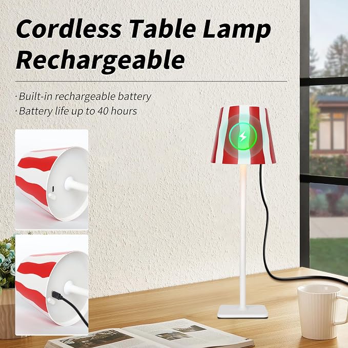 Mr. White Outdoor Waterproof Cordless Wireless Rechargeable Portable Top Touch Battery Operated Powered LED Table Lamp Desk Lamp Lights for Restaurant Kitchen Patio Dinner Dining (Red) - Image 5