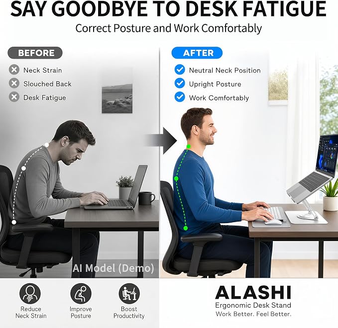 ALASHI Laptop Stand for Desk with 360° Rotating Base, Multi-Angle Adjustable Laptop Stands, Foldable Laptop Riser Compatible with 10 to 17 Inches PC Computer, White - Image 7