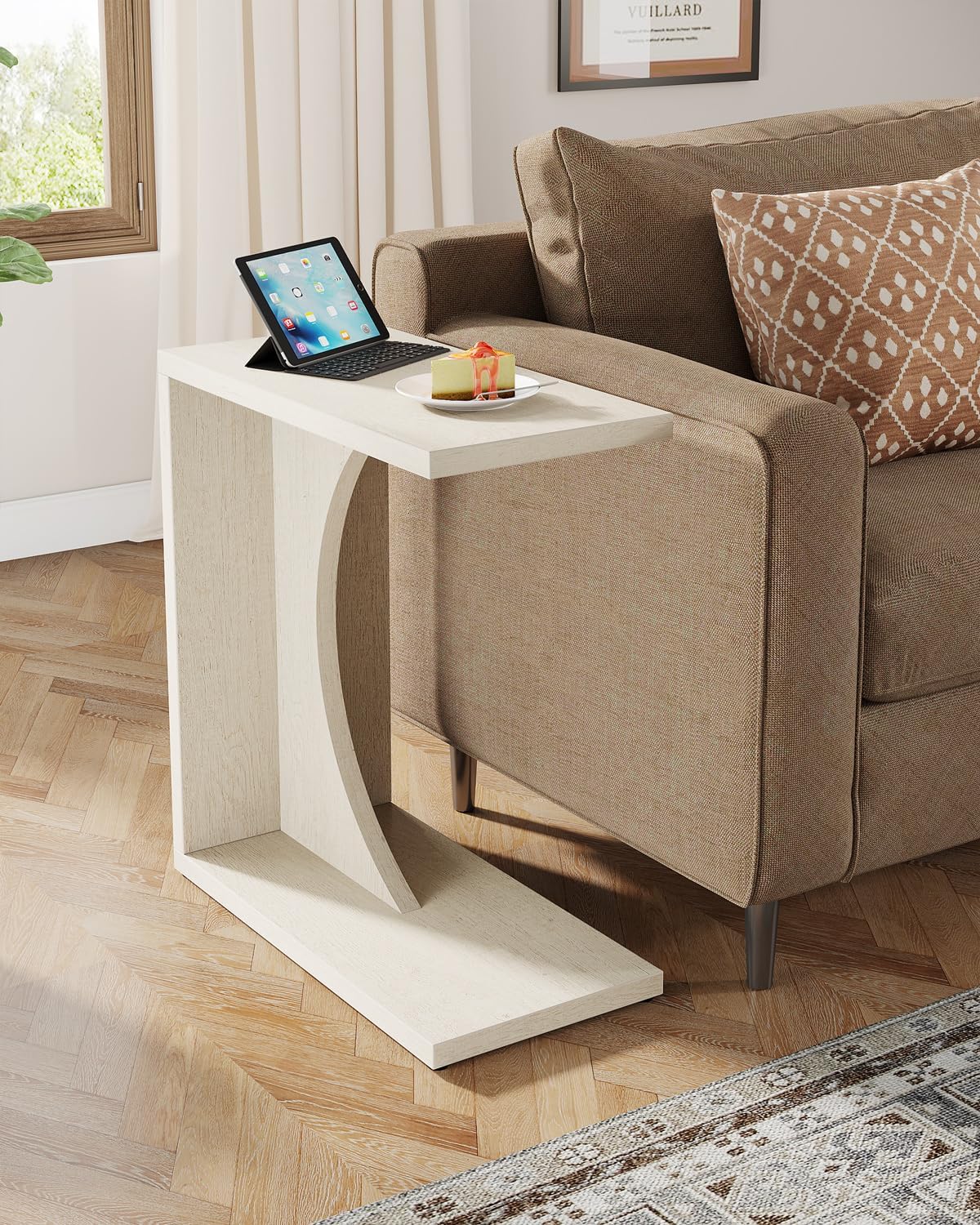 Tribesigns C-Shaped End Table for Couch, Sofa Side Table, C Table for Small Space, Living Room, Bedroom (2, Beige) - Image 4