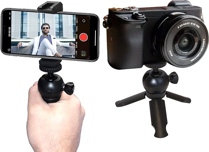 Vidpro TT-8 Mini Tripod and Handgrip with Ball Head for Smartphones and Cameras. for Camcorders, Small DSLRs, Mirrorless and Phones. Shoe Mount for attaching Lights and Mics. Zoom Video Conferencing - Image 2