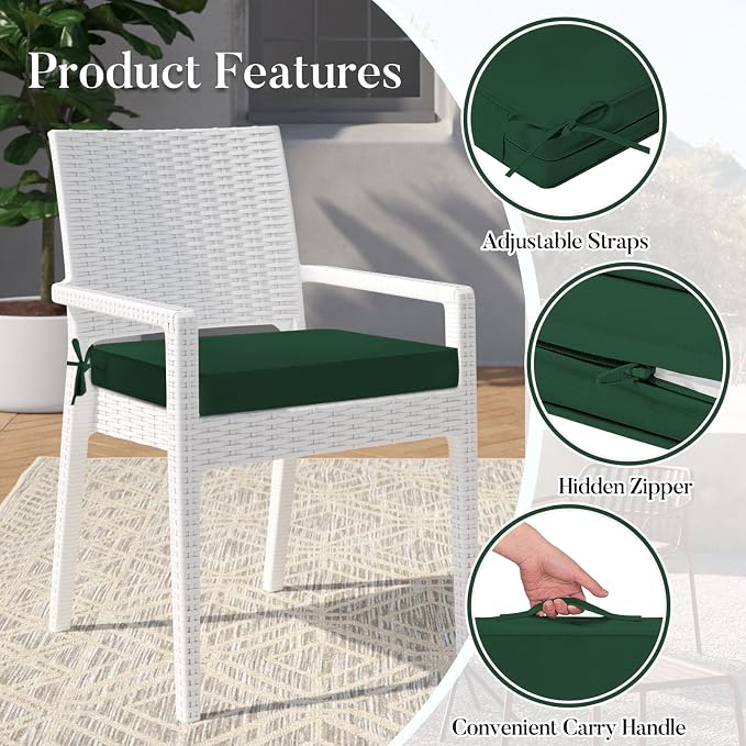 Basic Beyond Outdoor Chair Cushions for Patio Furniture, Waterproof Outdoor Seat Cushions Set of 4 18 x 18, Patio Chair Cushions Set of 4 with Ties and Handle, Forest Green - Image 5