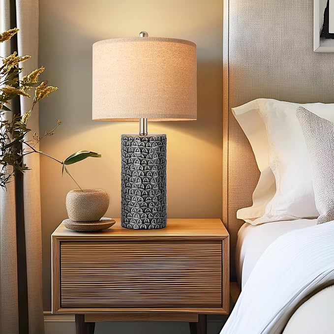 23" Modern Ceramic Table Lamp Set of 2, Table Lamps for Living Room, Rustic Farmhouse Bedside Lamps Nightstand lamp for Bedroom, Desk Lamp for End Table Home Decor Black - Image 5