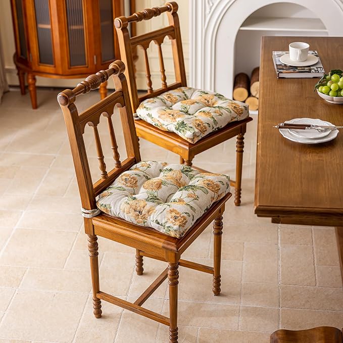 vctops Farmhouse Floral Print Chair Cushions with Ties U-Shaped Soft Comfortable Chair Pads Non Slip Seat Cushions for Indoor Dining Room and Kitchen Chairs (Flower D,16"x16") - Image 5