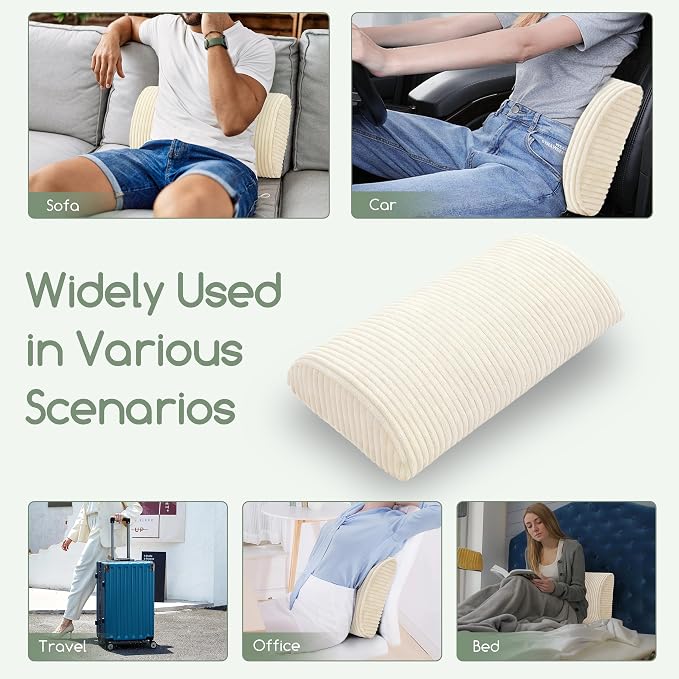 HIGOGOGO Lumbar Support Pillow for Recliner Chair/Accent Chair/Couch, Memory Foam Back Support Cushion for Elderly, Recliner Cushions for Back Rest, Pain Relief, Reading, Washable Cover, Beige - Image 5