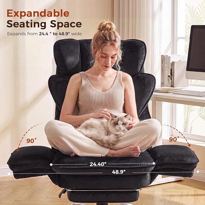 GTPLAYER Big and Tall Office Chair,Executive Ergonomic Computer Gaming Chair with Foot Rest,Flip Armrests for Pets & Extra Space,Soft Velvet Wide Seat Reclining Desk Chair,Black - Image 5