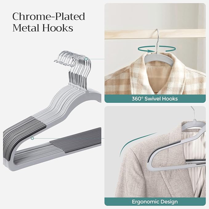 SONGMICS Clothes Hangers, Set of 100, Space-Saving | Plastic Coat Hangers, Heavy Duty with 360-Degree Swivel Hook, Light Gray and Dark Gray, BREANNA Collection - Image 5