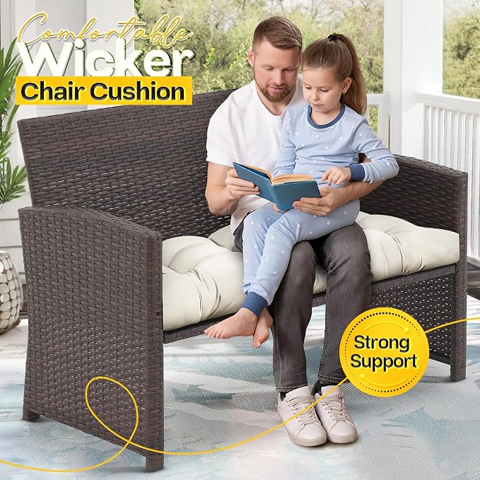MAGIC ELEPHANT Outdoor Bench Cushion, Memory Foam Loveseat Cushion for Patio Furniture Wicker Chair, Settee Porch Swing Seat Cushion, 44 x 19 Inches (Antique White) - Image 7