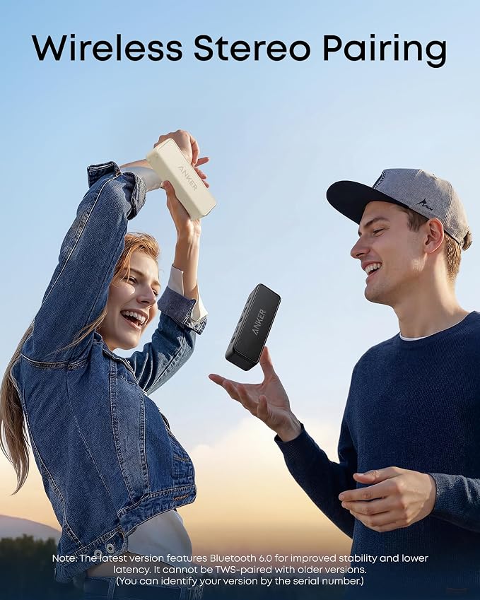 Soundcore Anker 2 Portable Bluetooth Speaker, Stereo Sound, IPX7 | BassUp, 24H Playtime, Bluetooth 6, Wireless Speaker for Home, Outdoors, Travel-Beige - Image 4