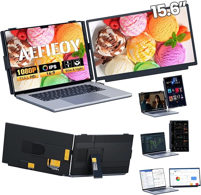 Upgraded Laptop Screen Extender, 15.6”Ultra-Thin Dual Portable Monitor with 1080P FHD IPS, Detachable & 4-in-1 Modes, USB-C/HDMI Plug-Play Monitor Extender for Mac/Win/Android, Fits 13-17" Laptops by Unknown