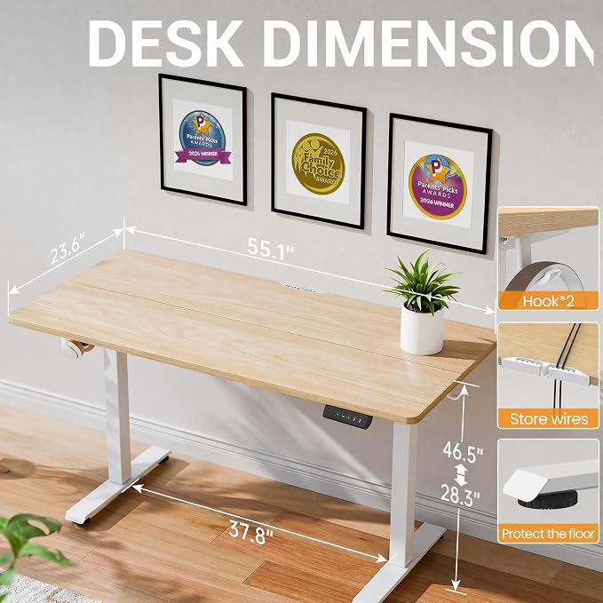 Veken 55 Inch Large Electric Standing Desk, Gaming Table, Nature | Height Adjustable Sit Stand Up Computer Tables for Home Office, Study , Writing, Suit students, employees and group work - Image 2