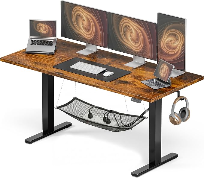 Electric Standing Desk with Cable Management,Rustic Brown Height Adjustable Desk with Memory Presets, Sit Stand Table for Work from Home, Ergonomic Computer Desk,63 x 24 inch by Acrolix
