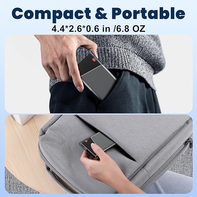 Aaoyun 10000mAh Portable Power Bank, 22.5W PD Fast Charging Battery Pack with Built-in USB-C Cable, Ultra-Slim External Phone Charger for iPhone 17/16/15, Samsung Galaxy S24, Android (Grey) - Image 5