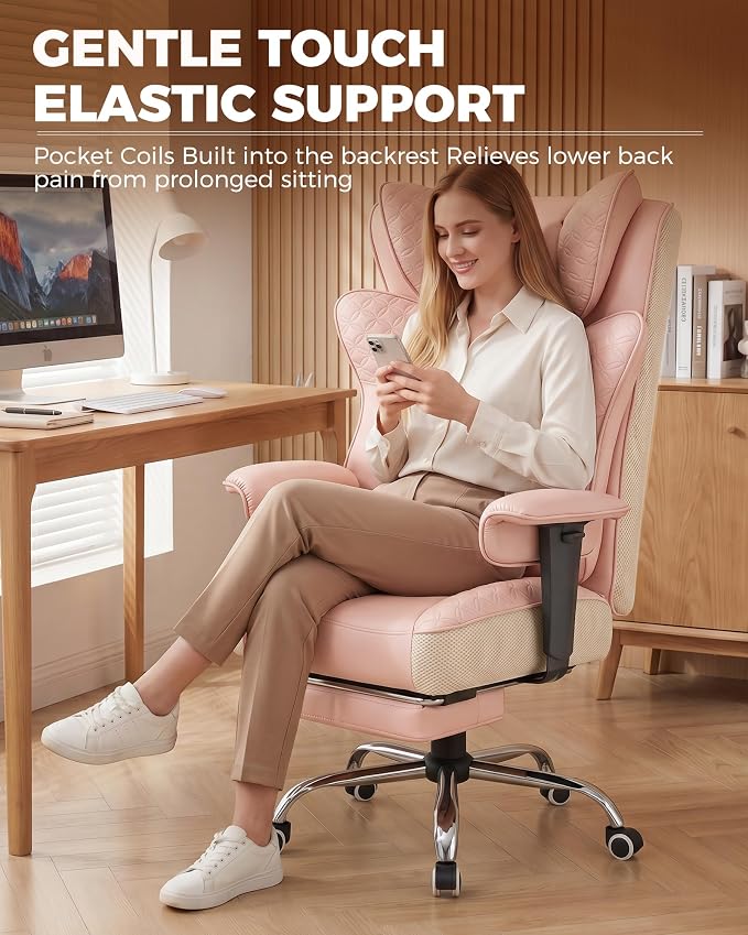 GTPLAYER Big and Tall Office Chair Wide Ergonomic Gaming Chair with Deluxe Embossing Designed Leather with Foot Rest,150°Reclining Adjustable Soft Armrests Pocket Spring Back Support and Pillow - Image 3