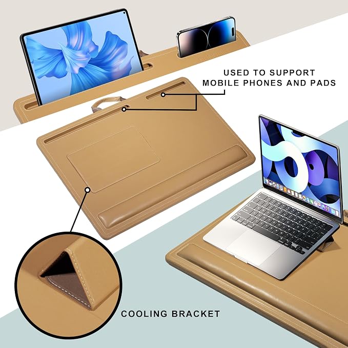 CENNBIE Leather Lap Desk for Laptop, 24 x 16 inches (Brown) | With Memory Foam Cushion & Built-in Wrist Rest, Portable,Adjustable Laptop Desk Fits up to 19 inch Laptop - Image 3