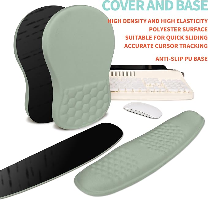 2-in-1 Ergonomic Set, Wave Rise Keyboard Wrist Rest and Massage Bulge Slope Mouse Pad Wrist Support, Cushion Memory Foam Integrated to Relieve Wrist Pain, Light Green - Image 6