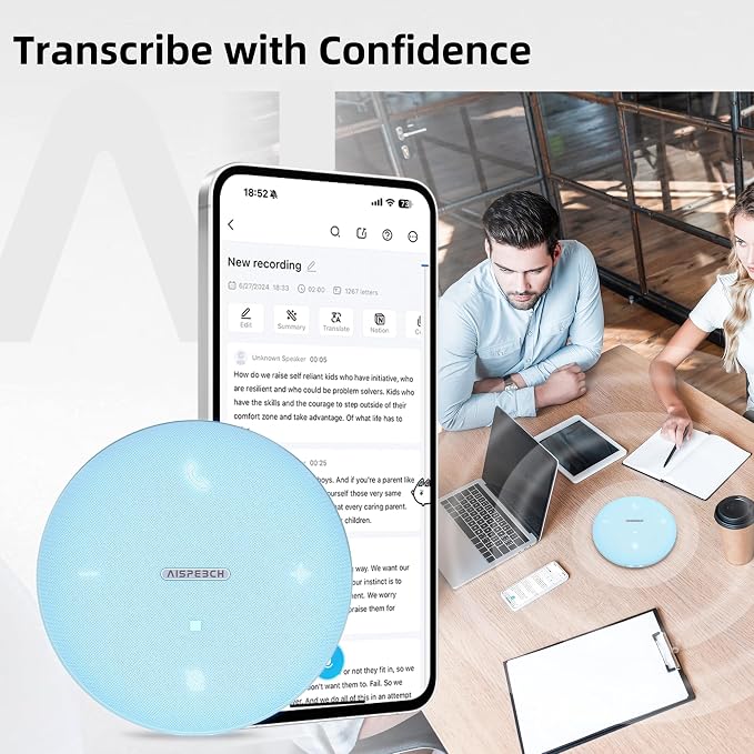 Conference Speakerphone for Zoom Calls, Webinars and Online Classes, Blue | AI noise reduction, 360° voice pickup, 4-mic array, full-duplex, Bluetooth, NFC, USB, up to 8 hours, portable, app-free audio - Image 3