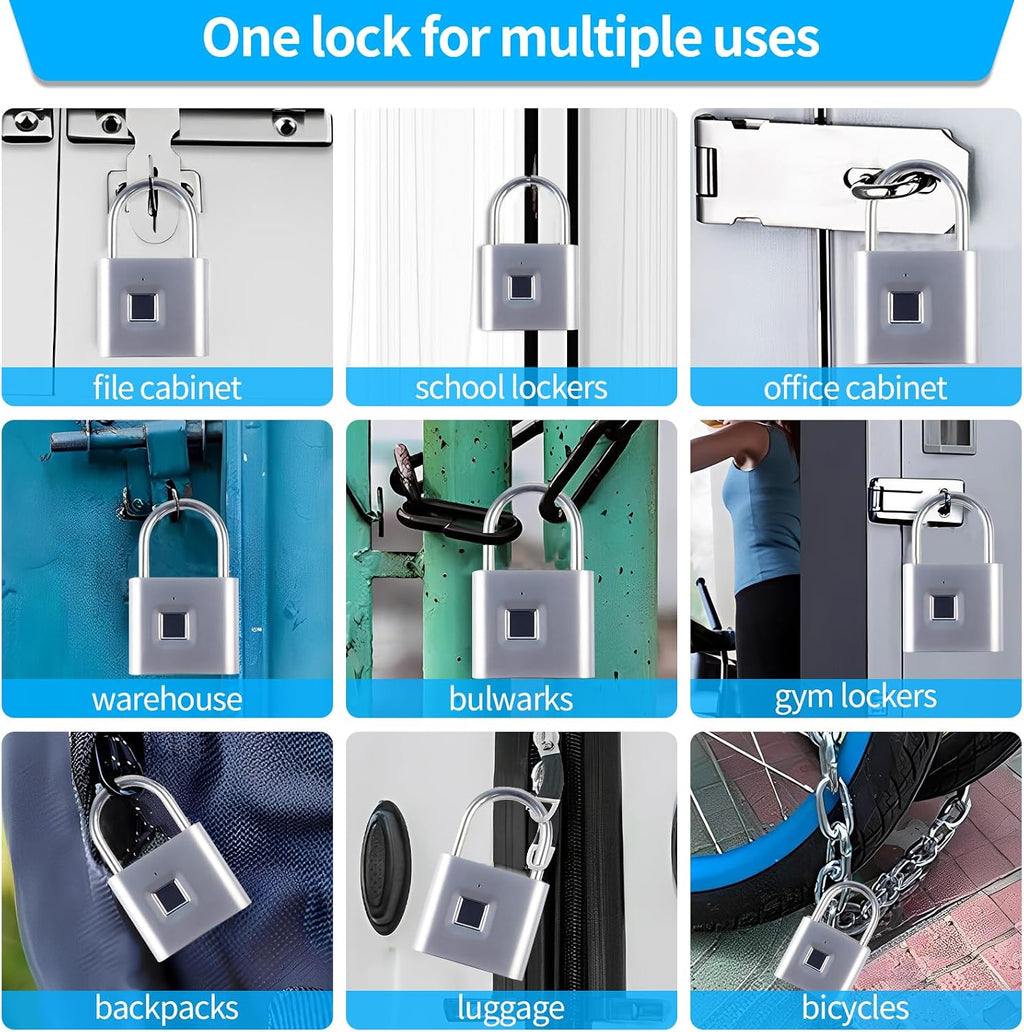 Fingerprint Padlock, Portable USB Charging with Reset Key, Smart Padlock Quick Unlock, Waterproof and Rustproof, Padlocks for School Locker, Warehouses, Gym, Homes, Office Cabinets - Image 4
