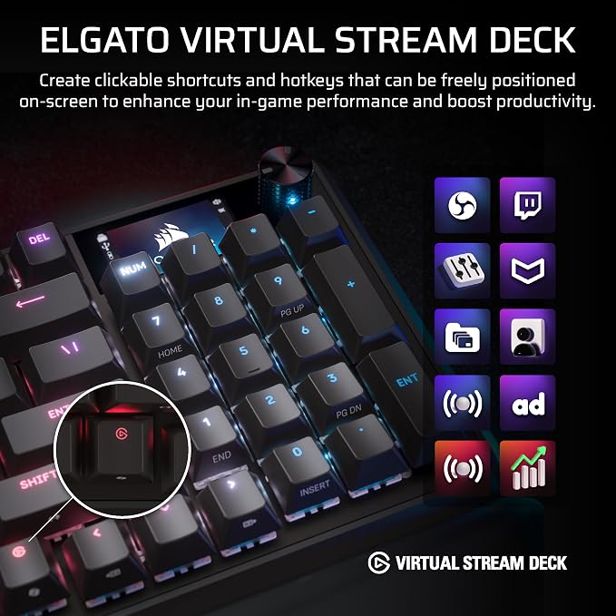 Corsair Vanguard 96 Wired Mechanical Gaming Keyboard – 96% Layout, MLX Plasma Linear Switches, 8000Hz Polling, LCD Display, Virtual Stream Deck, G-Keys, SOCD Flashtap, QWERTY US – Black - Image 8