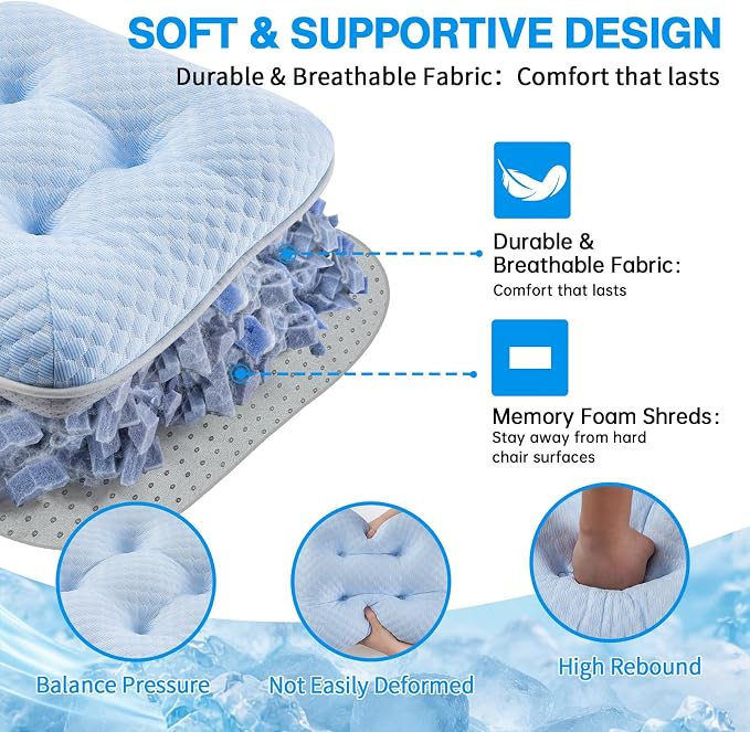 BETU Cooling Chair Cushions Set of 4, 3.5” Thick Seat Cushions,Breathable Comfort Fabric Chair Pads with Non Slip Bottom & Ties, Soft Support Cushion for Kitchen, Office, Patio, 15.5"X15.5"X3.5"Blue - Image 5