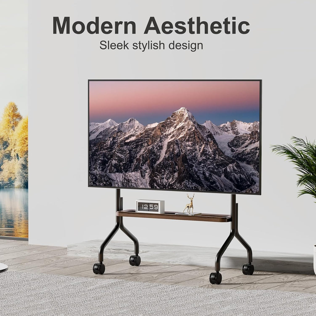 Easel Rolling TV Stand on Wheels for 32-75 Inch TVs with Storage Shelves - Image 6