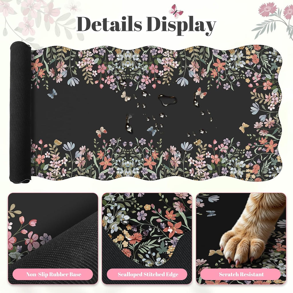 iLeadon Cute Desk Mat Set, Scalloped Floral Desk Mat Keyboard Mouse Pad Set - Image 5