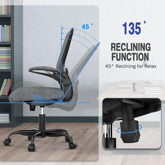 Ergonomic Office Chair w/Adjustable Lumbar, Flip Armrest, 135° Recline | Supports 300 lbs · Seat 19.48"–23.4" · Breathable mesh · 20–30 min assembly · 5-year warranty - Image 5